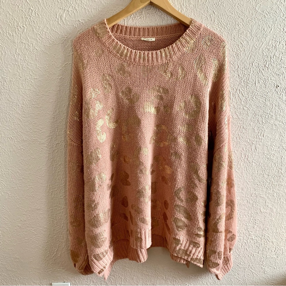 Women's Pink Metallic Accent Knit Sweater